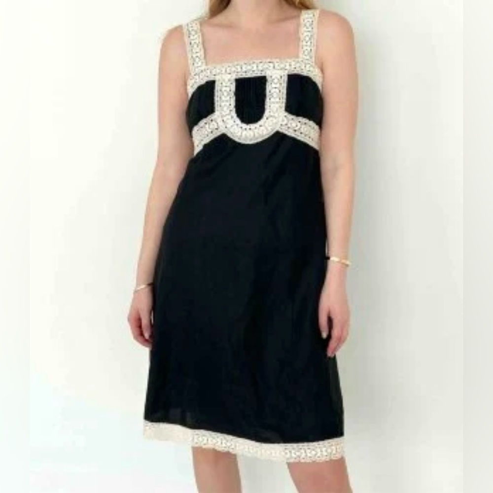 Ann Taylor Loft Women's‎ 100% Linen Dress Lace Embroidery Size 2 Black